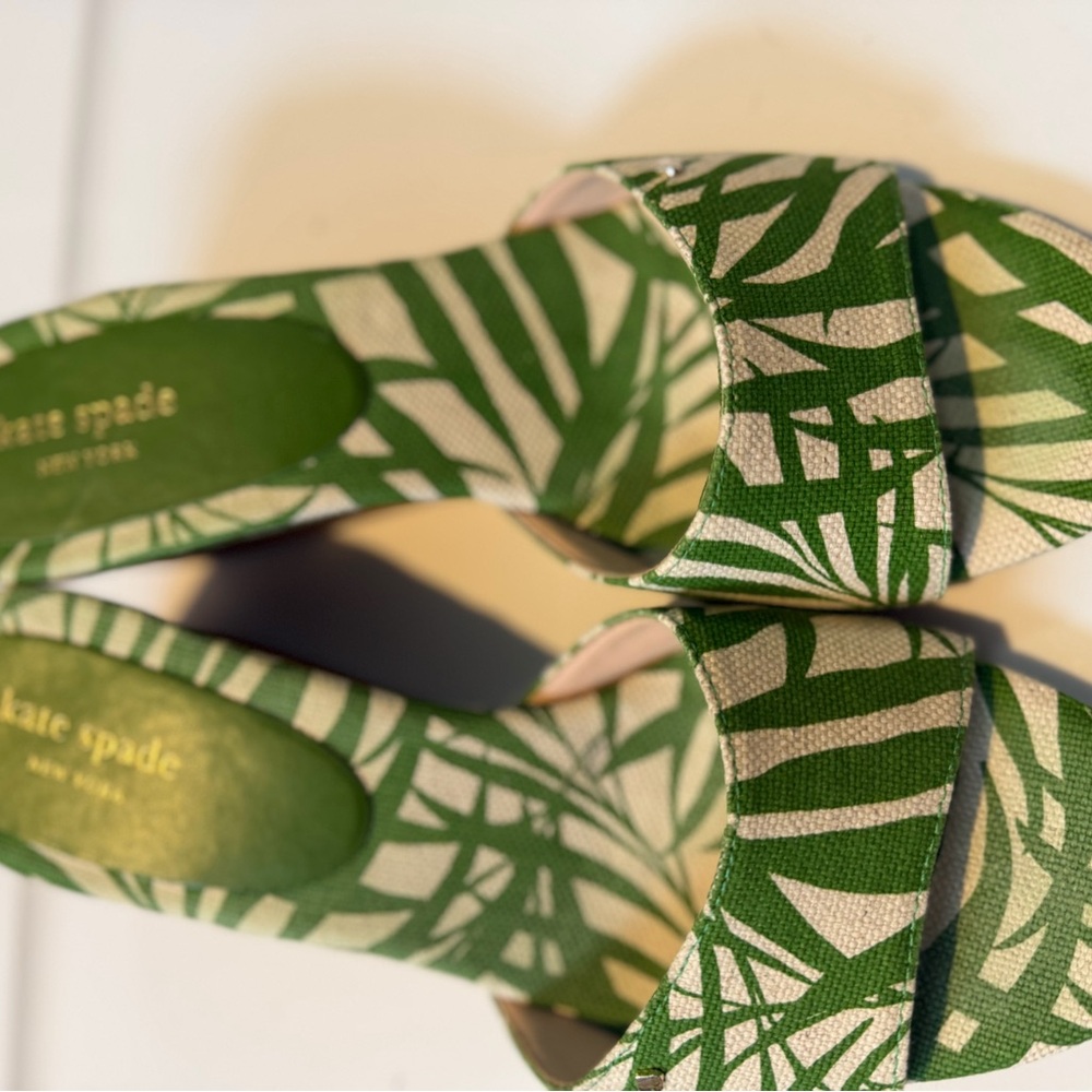 Kate Spade Green Leaf Pattern Mules